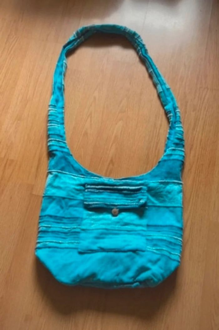 Sac à main ethnique turquoise en coton vintage