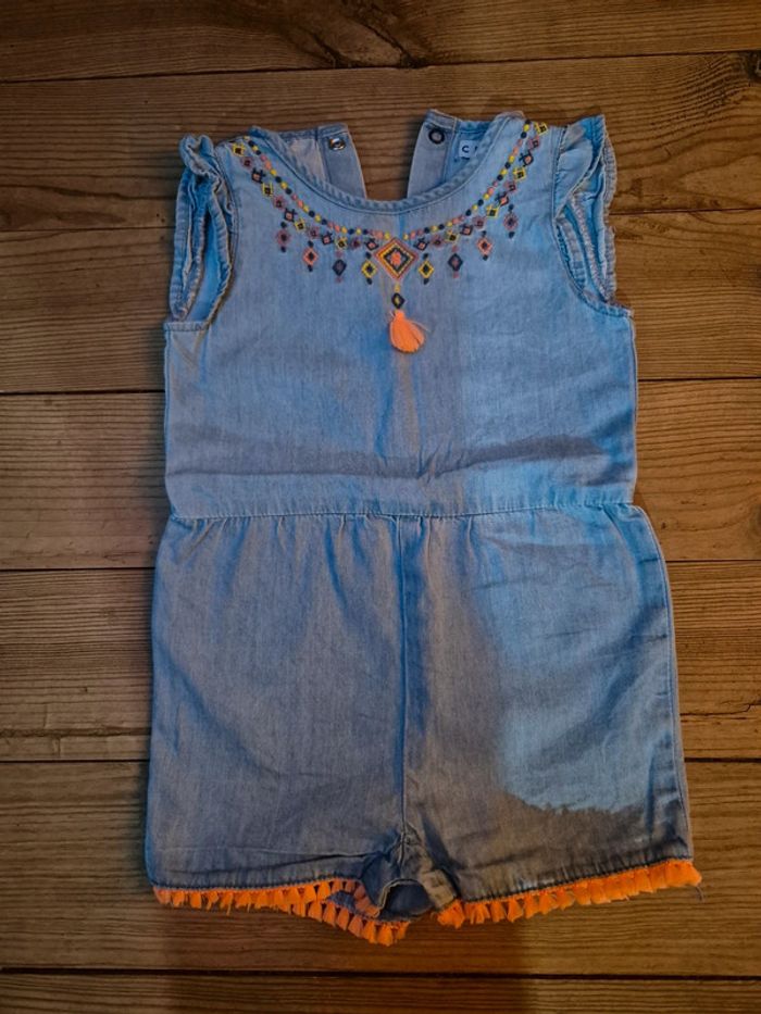 Combi short en jean pour bébé fille