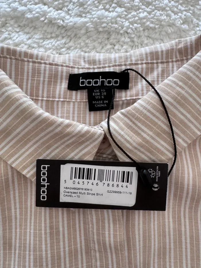 Boohoo – Chemise oversize rayée camel – Taille 38 / UK 10 - Neuf - photo numéro 4