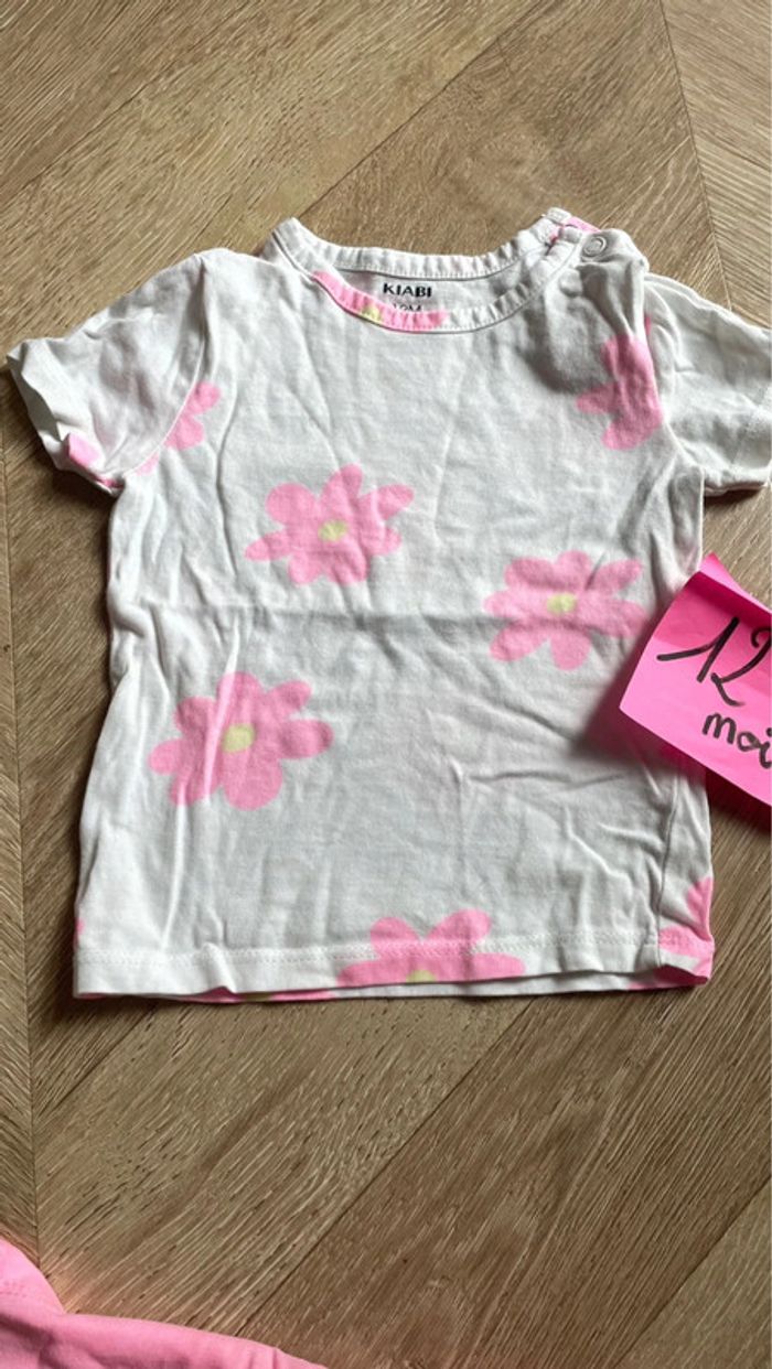Ensemble T-shirt et short fleurs rose taille 12 mois ensemble - photo numéro 2