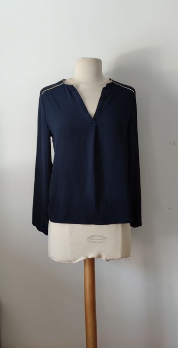 Haut Cache Cache femme taille S Bleu marine Manches longues Encolure V Bon état Chic fluide