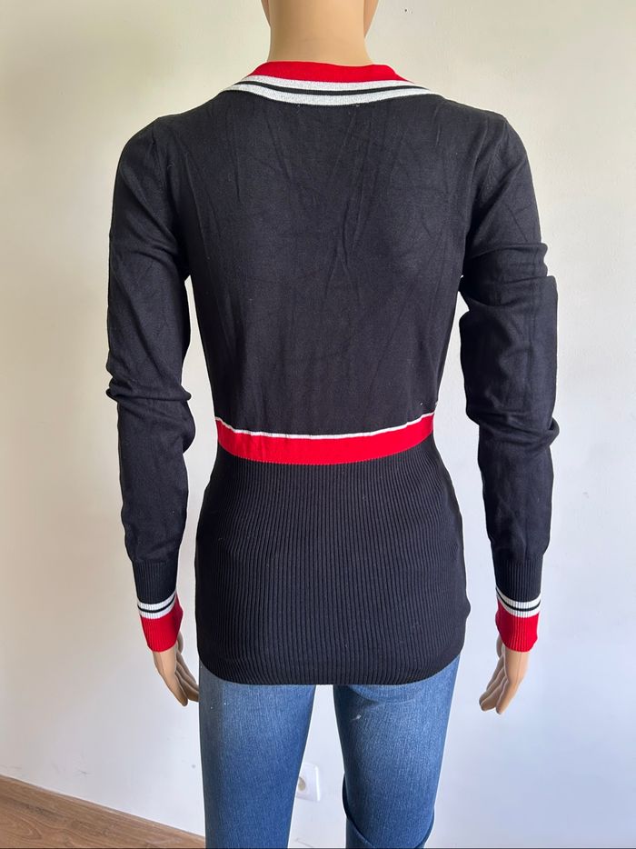 Pull noir rouge et argenté à manches longues Morgan taille S excellent état - photo numéro 5