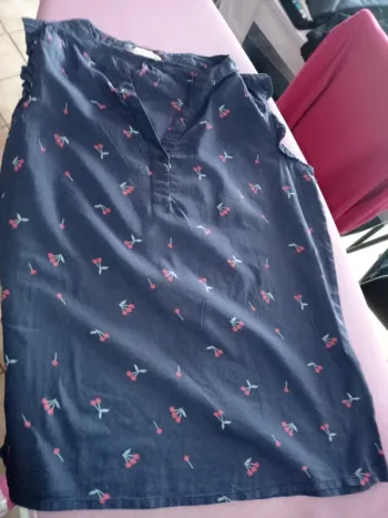 Blouse bleu marine motifs cerises