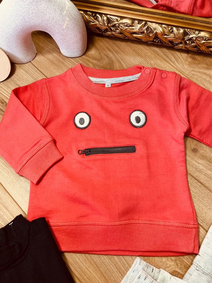 Taille 18 mois ensemble 3p garçon kiabi corail noir gris * bonhomme * 💙 - photo numéro 2