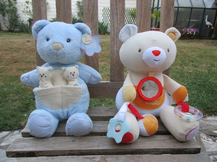 2 peluches doudou ours avec hochet et pouet - photo numéro 2