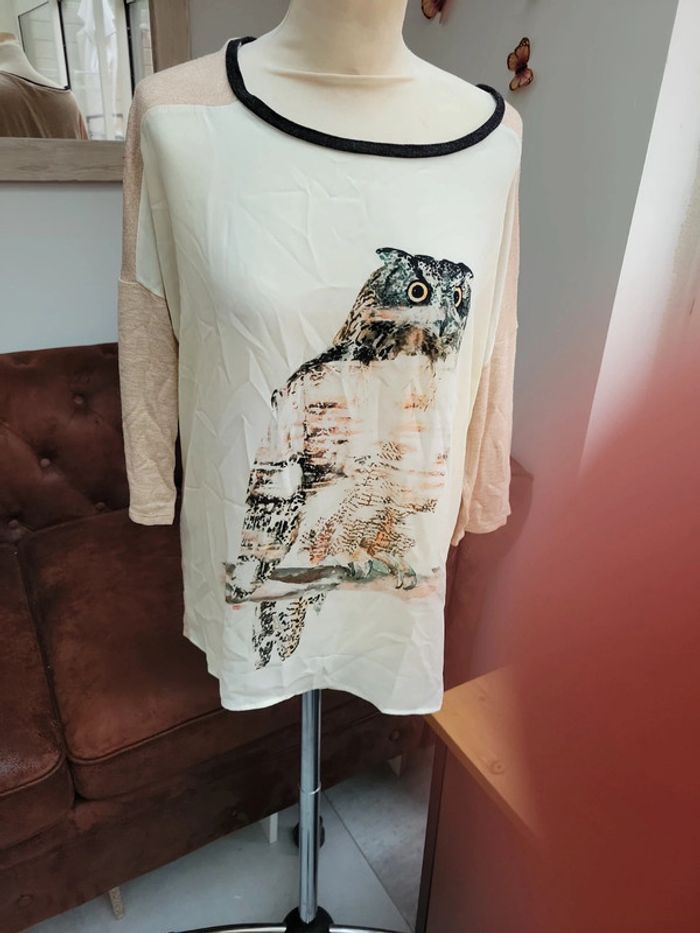 Tunique fluide motife chouette camaeu femme