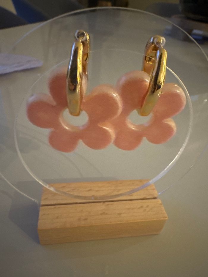 Créoles + pampilles fleur rose - photo numéro 7