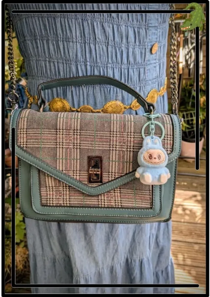 Sac bandoulière à motif tartan et simili cuir bleu canard - photo numéro 2