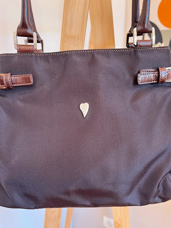Sac vintage Lancaster marron toile et cuir  état neuf [ref 2508SBr191] - photo numéro 2