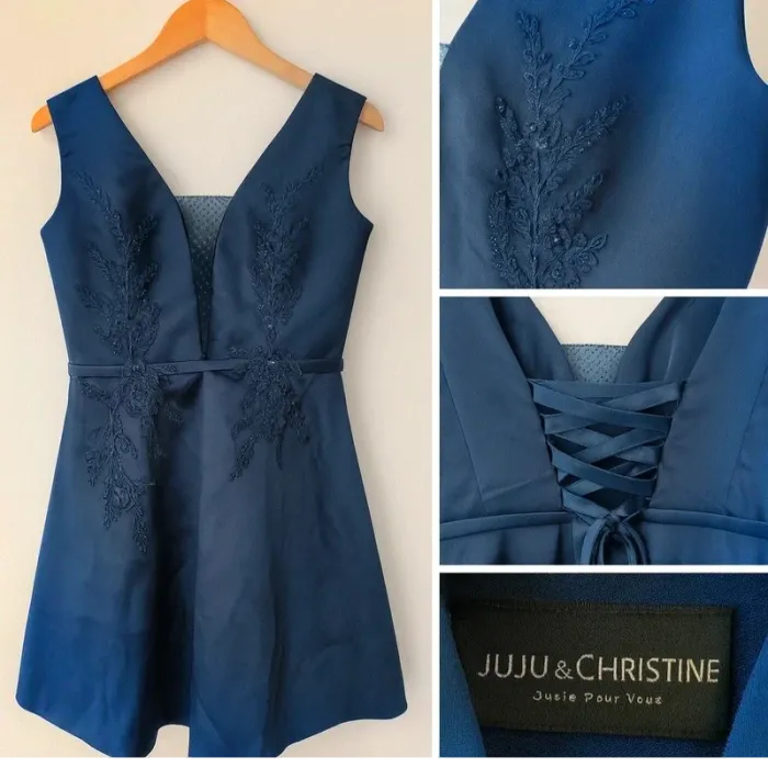 Robe courte bleu marine satinée avec dos lacé Juju & Christine T38/42 Femme - photo numéro 2
