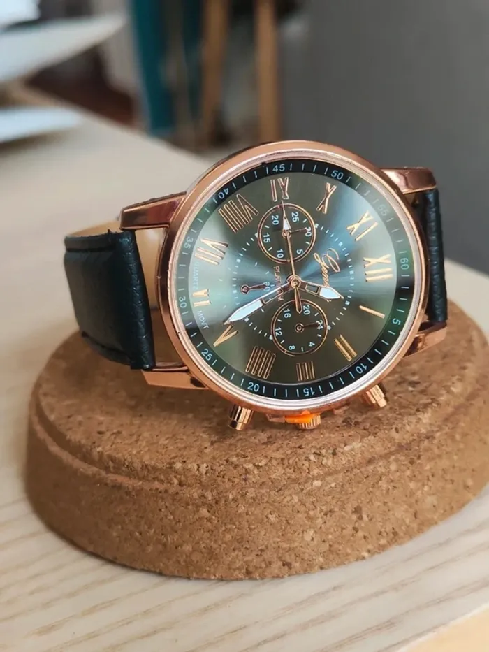 Montre noire, style classique vintage rose-dorée - photo numéro 2