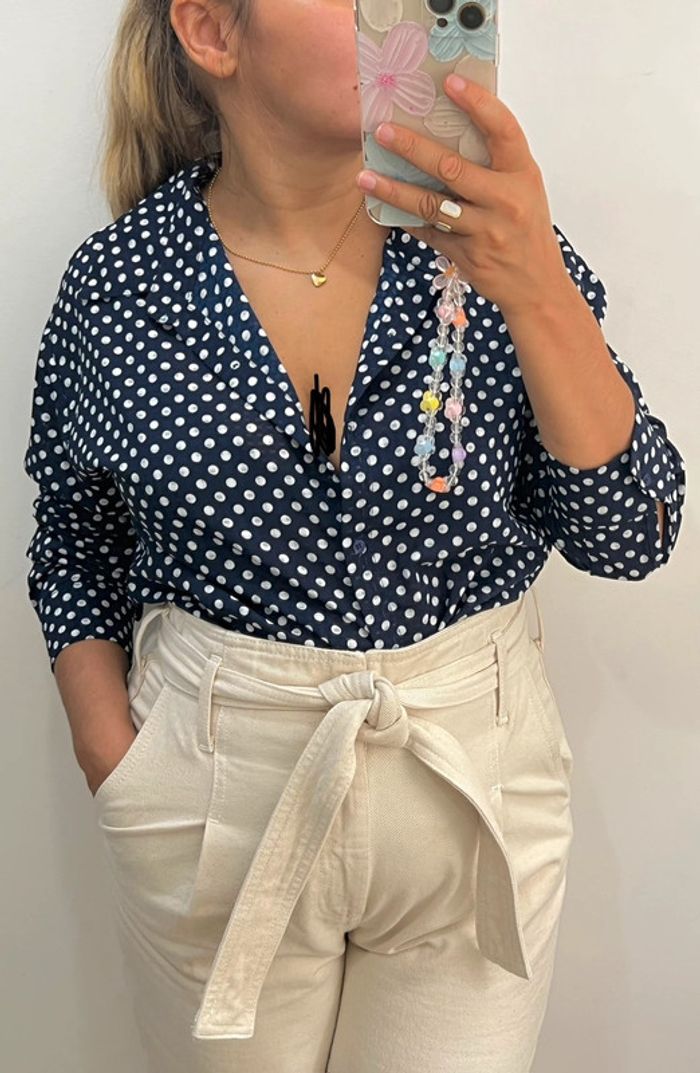 Chemise Bleue Marine À Pois Blanc Taille 42-44