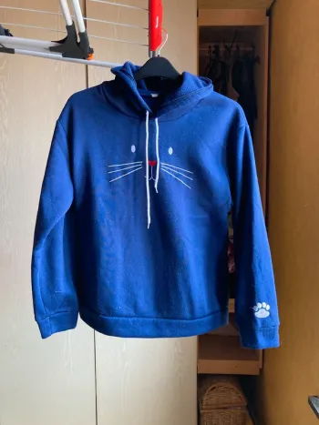 Superbe sweat-shirt à capuche molletonné avec petit chat taille L