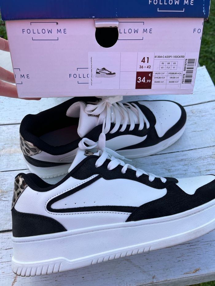 Baskets blanches noires et léopard - photo numéro 8