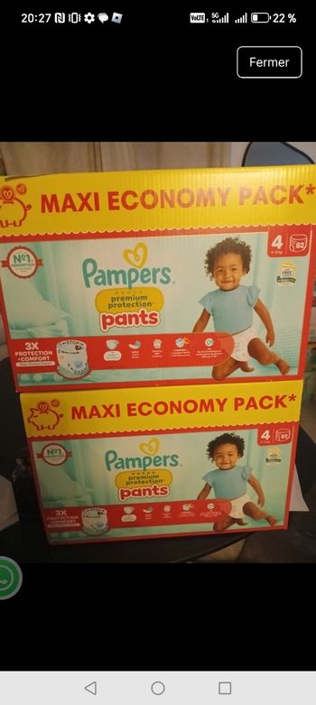 Lot 2 cartons pampers premium pants taille 4 