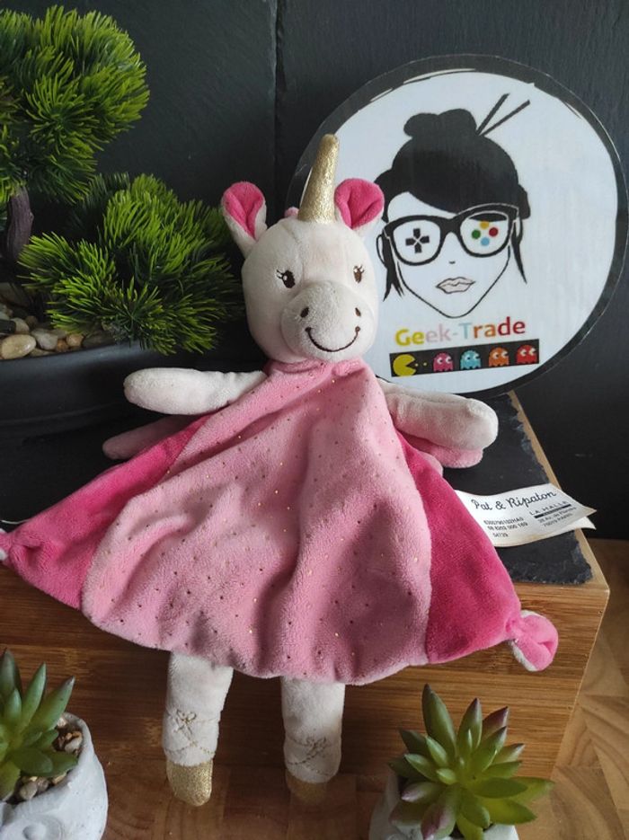 Doudou Pat & Ripaton Licorne Rose Blanc Doré Ailes La Halle #geektradedoudou