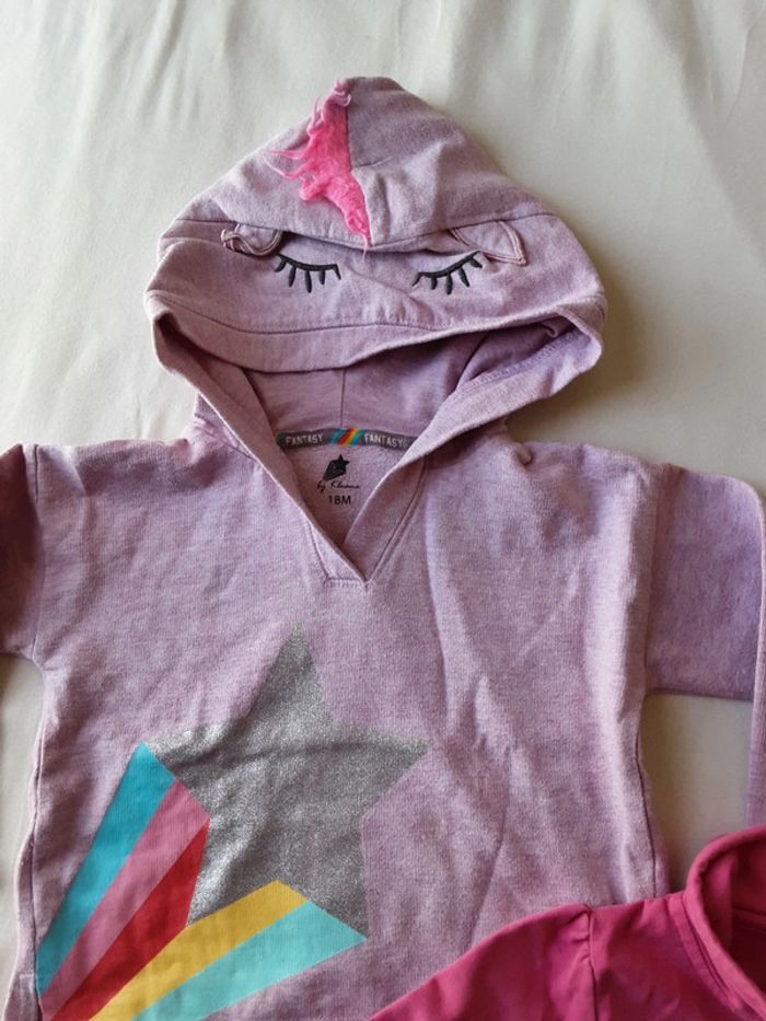 Lot de 2 pull gilet zip rose lila licorne arc-en-ciel étoile T. 18 mois - photo numéro 2