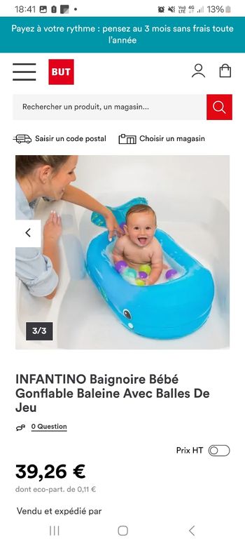 Baignoire baleine gonflable avec balles- INFANTINO