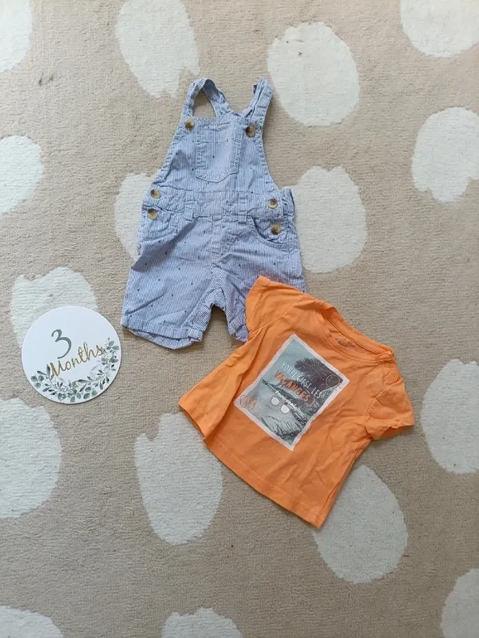 Ensemble salopette short et t-shirt 3 mois