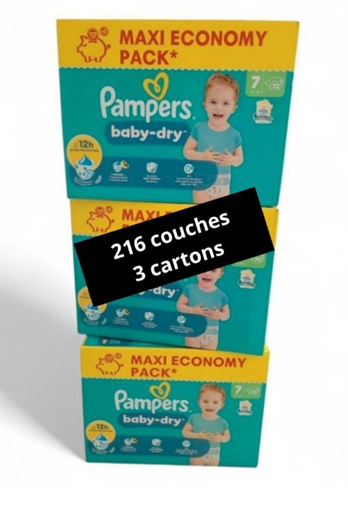 216 couches Pampers taille 7 Baby dry lot de 3 cartons