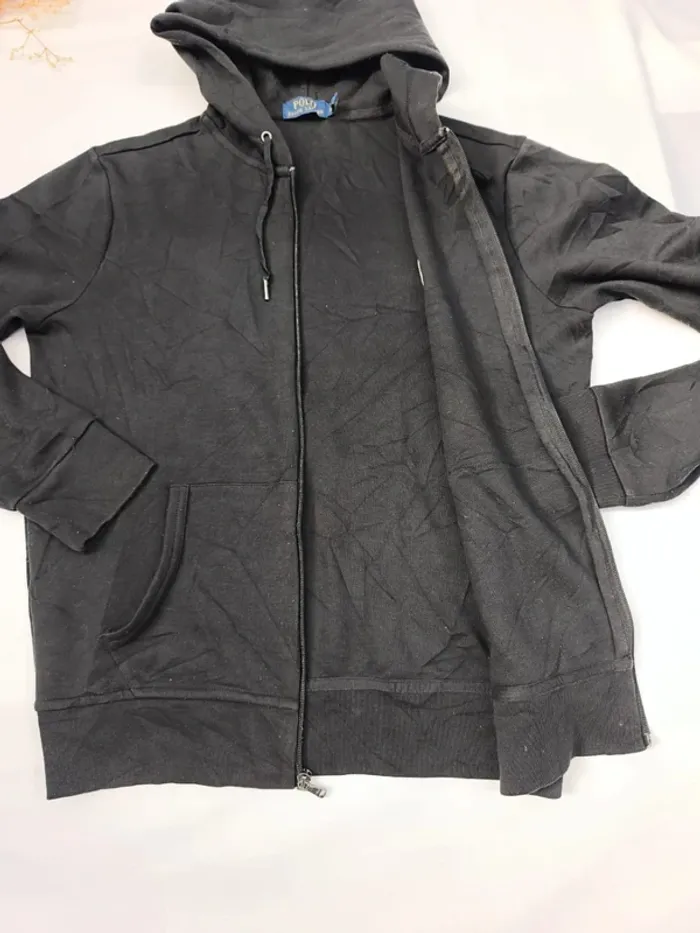 Sweat capuche homme Ralph Lauren taille S zippé noir logo blanc excellent état - bouloches - photo numéro 10