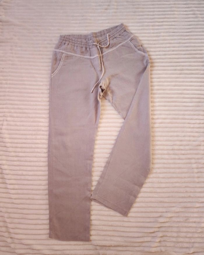 Pantalon en lin gris – Taille 38, parfait printemps/été/automne