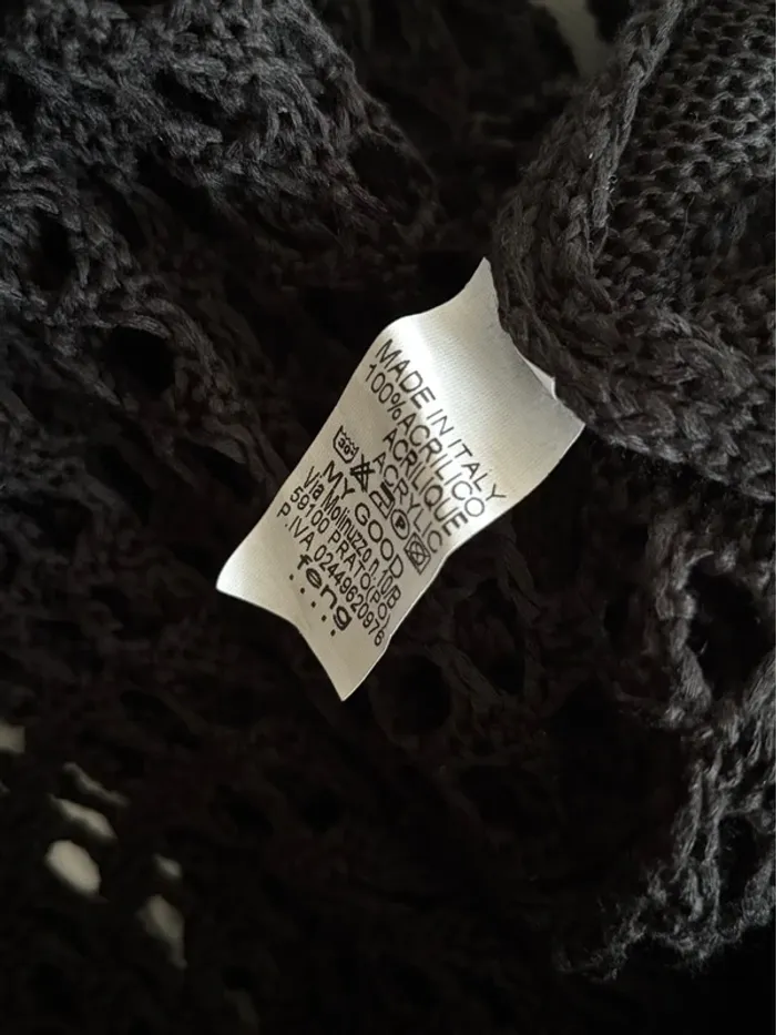 Gilet long noir en maille ajourée – effet filet chic – manches courtes – taille unique - photo numéro 6