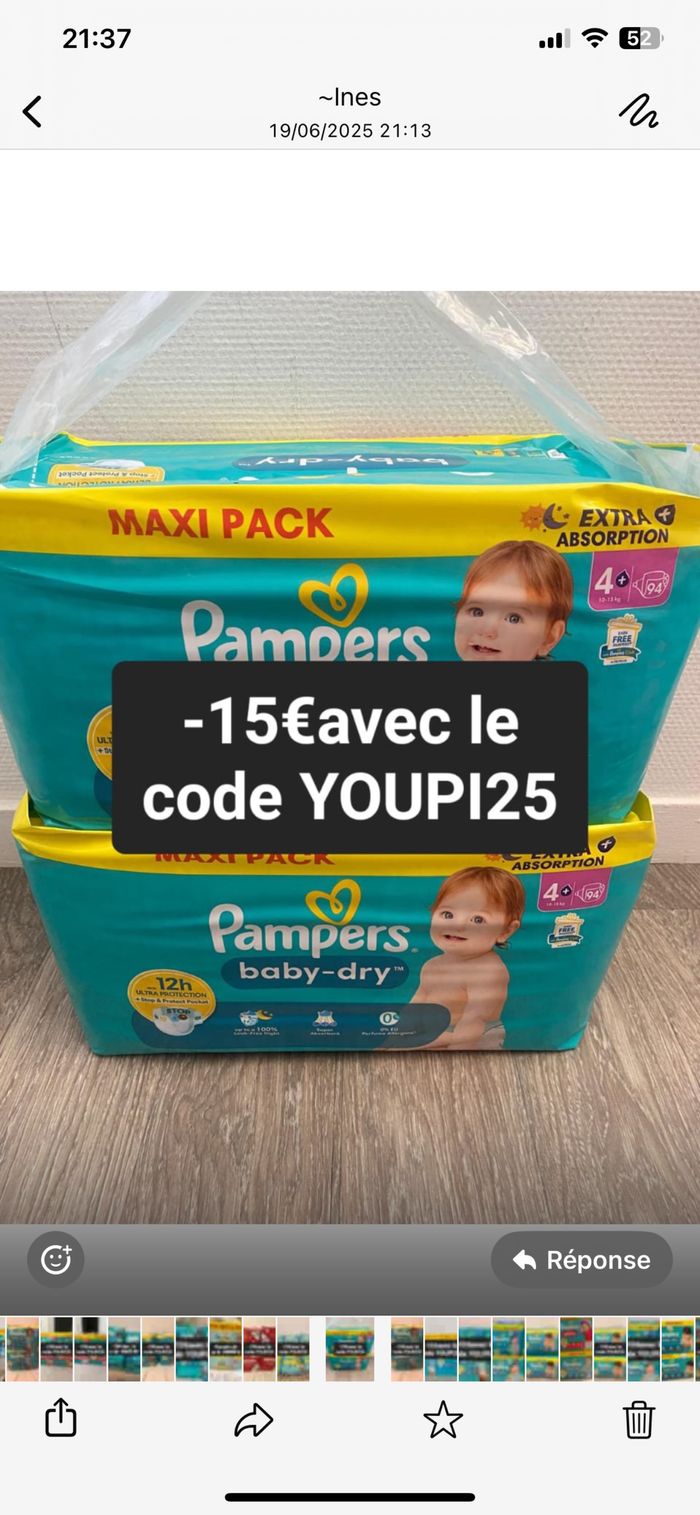 2 sacs de couches Pampers taille 4 plus