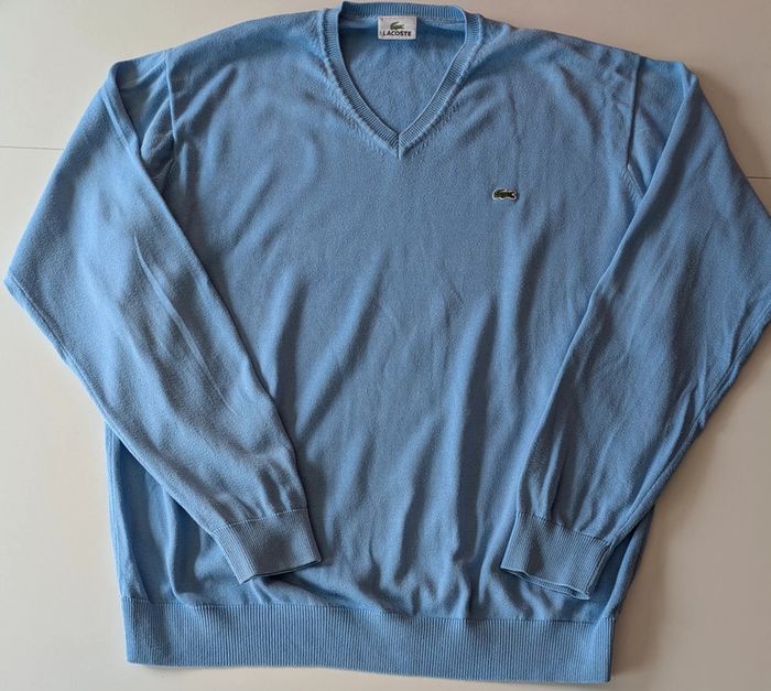 Pull col V Lacoste bleu clair – Taille XL - photo numéro 2