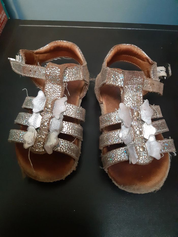 Sandales été fille 25 Vertbaudet cuir paillettes dorées