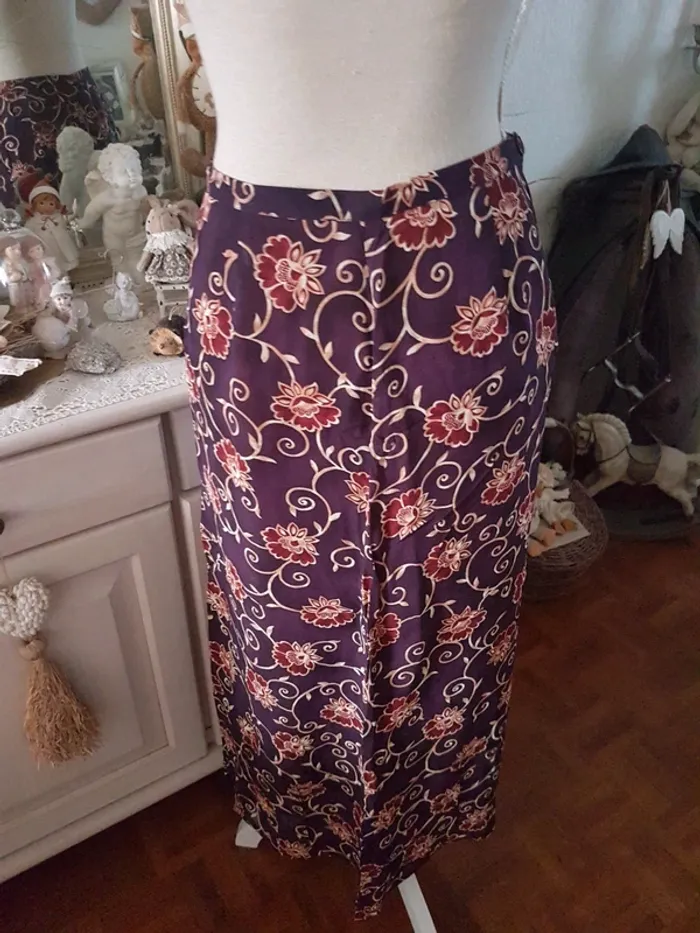 Jupe longue violine/beige Drôles de dames T 40 Neuve - photo numéro 2