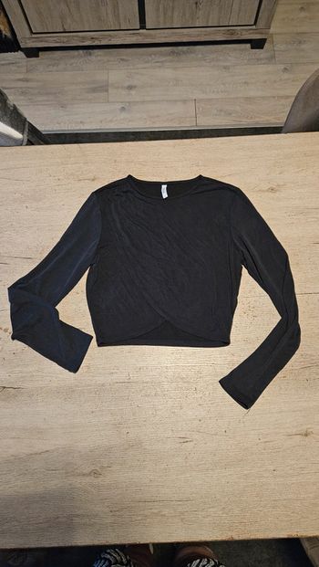 Blouse courte style cache coeur, gris foncé, manches longues, Only, M, nickel