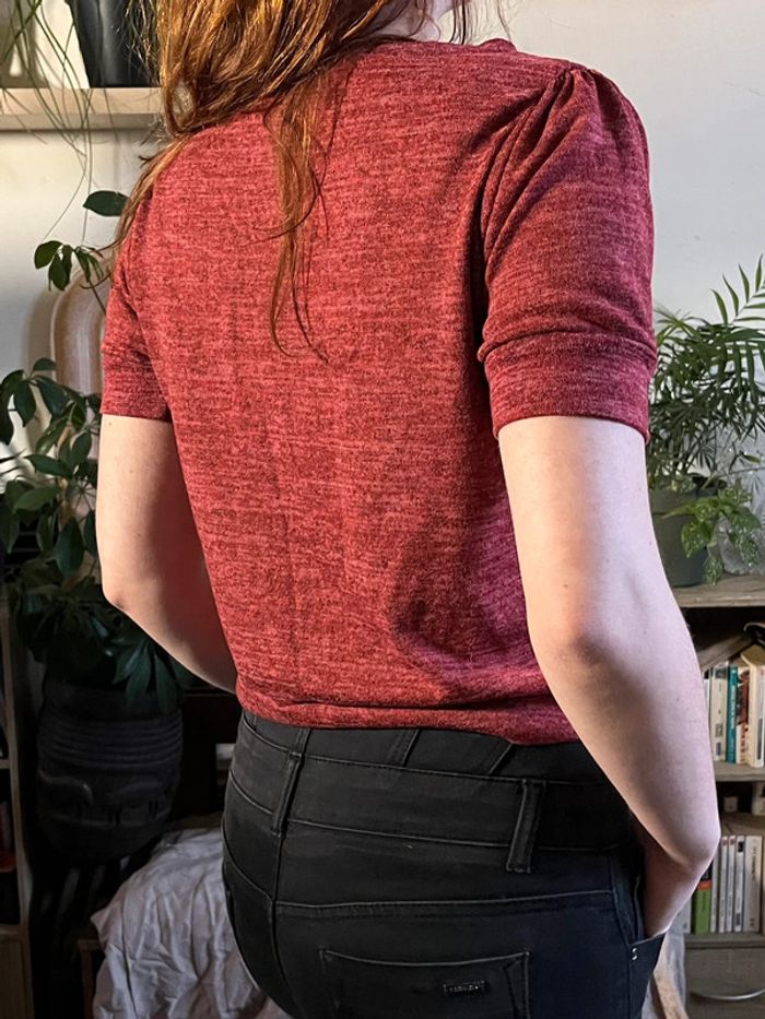 T-shirt crop top épais avec effet épaulettes - rouge foncé - photo numéro 6