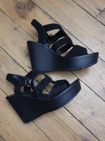 Sandales talons compensés noires 37 semelles cuir