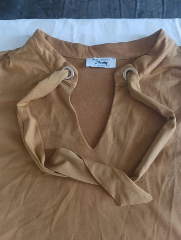Tee shirt blouse femme sans manche Mademoiselle Frenchy taille XL rétro vintage col en V - photo numéro 8