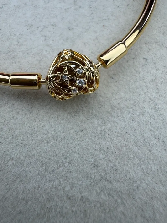 Bracelet Jonc Pandora Authentique Fermoir Cœur Céleste Doré T17 - photo numéro 4