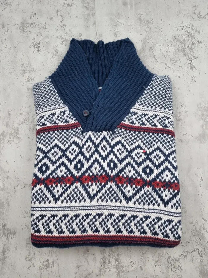Pull col châle à motifs Tommy Hilfiger – Taille XL Homme (mesures en photos) - photo numéro 2