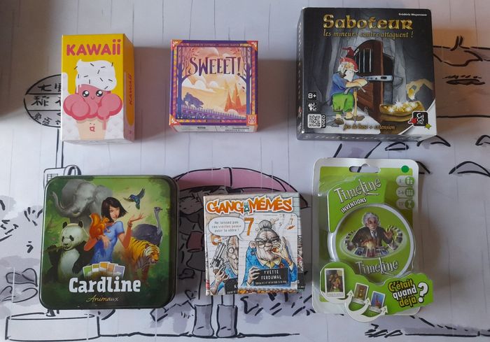 Lot de 6 jeux de société sweeet Kawaii gang de mémés timeline inventions saboteur cardline animaux