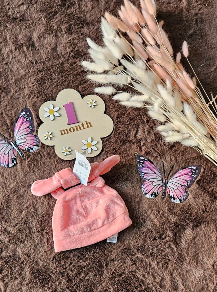Ensemble bonnet et moufle nourrisson 1mois fille corail