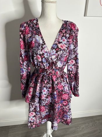 Robe à fleurs rose et violette bohème chic T36 S