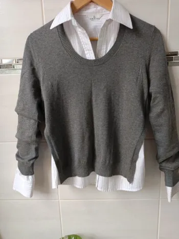 Pull fin gris viscose/coton, t.S
