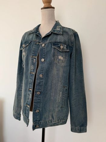 Veste jean vestido M bleu denim manches vest manteau blouson Giacca chaqueta destroy jacket jas