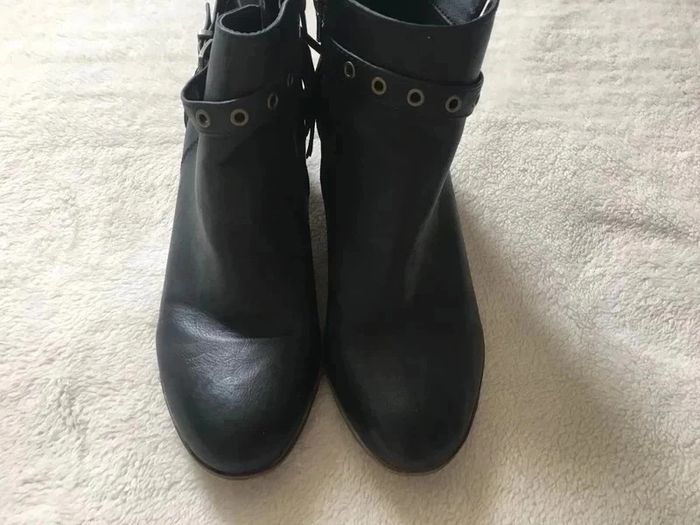 Bottines noires en cuir à talon avec franges semelle bois - photo numéro 4