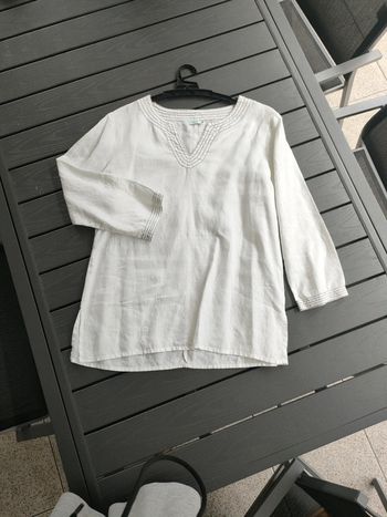 blouse en lin blanc surpiqûre noire 38 40