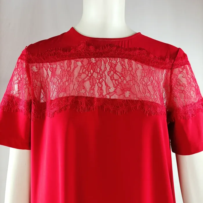 Robe droite rouge Daphnea en dentelle transparente manches courtes taille L A1125 - photo numéro 9