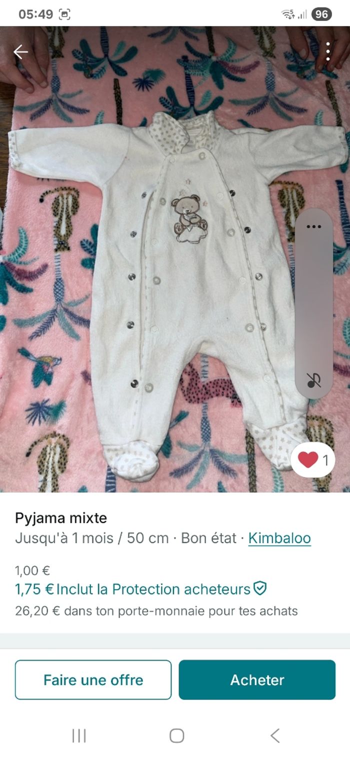 Lot de Pyjama grenouillère 50 cm jusqu'à 1 mois plusieurs marques - photo numéro 6