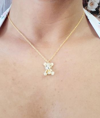 Collier doré pendentif ourson strass – Bijou mignon et brillant