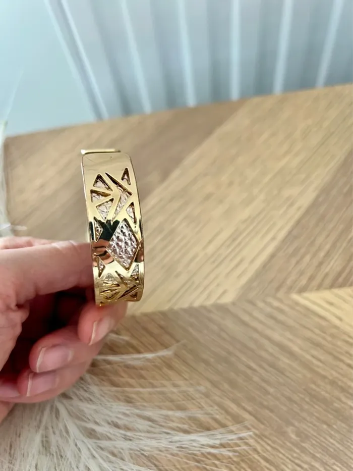 Superbe manchette dorée avec lien en simili cuir réversible - photo numéro 11