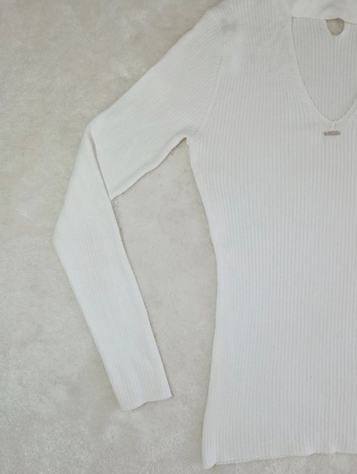 Pull col V Morgan S blanc moulant sexy - photo numéro 5
