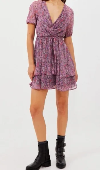 Robe à volant - motif cachemire - Violet